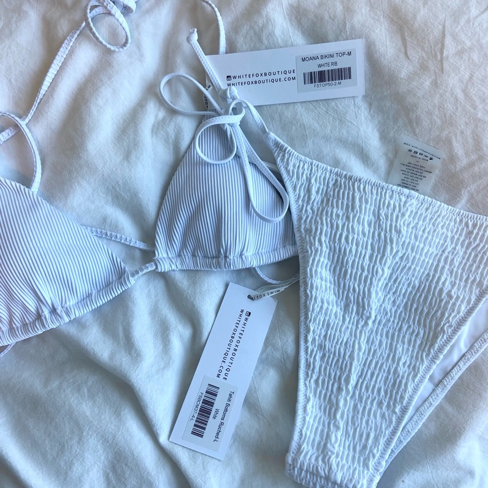 Ribbed white triangle bikini | white fox boutique